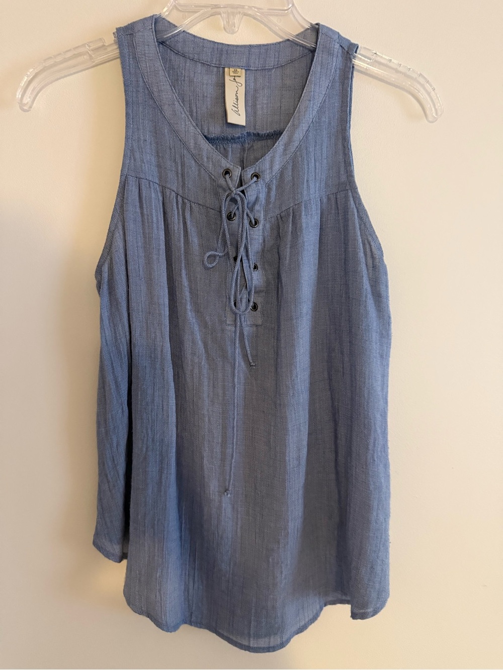 Allison Joy Sheer Blue Tank Top with Tie Front